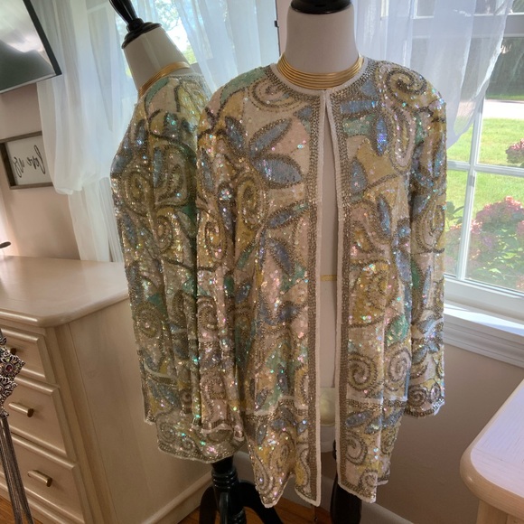 Oleg Cassini Black Tie for Bergdorf Goodman Stunning Beaded Sequin Jacket - Picture 2 of 14